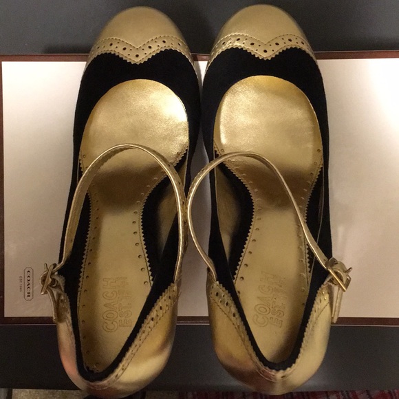 Coach Black/Gold Kidsuede Mary Jane Platforms - Picture 8 of 14
